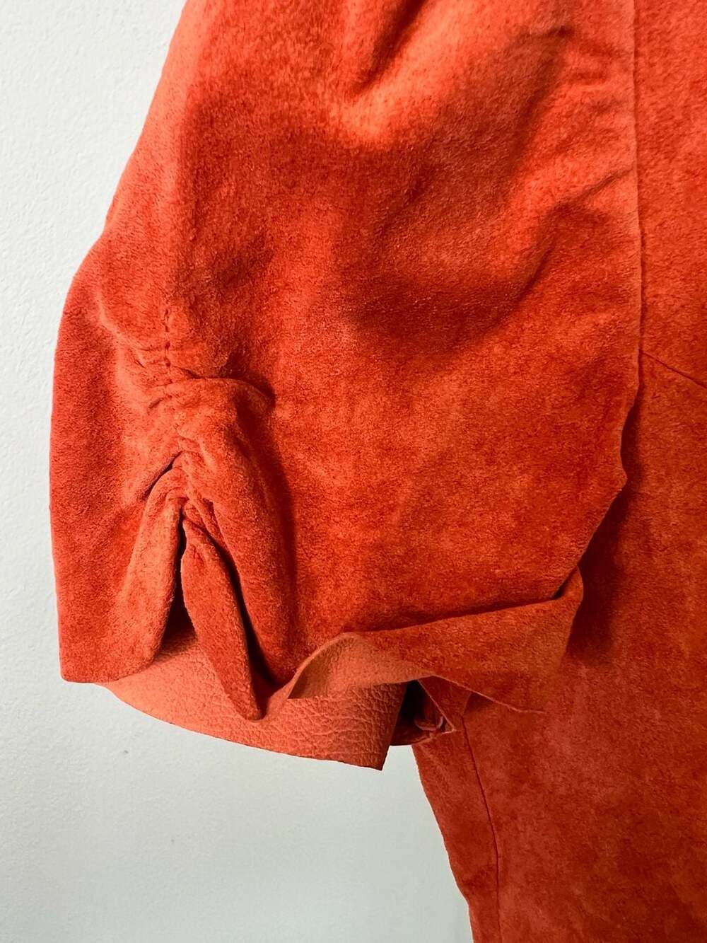 Y2k Mobwife Orange Suede Cropped Short Sleeve Blazer Jacket, Leopard Lining, Siz - Picture 4 of 10